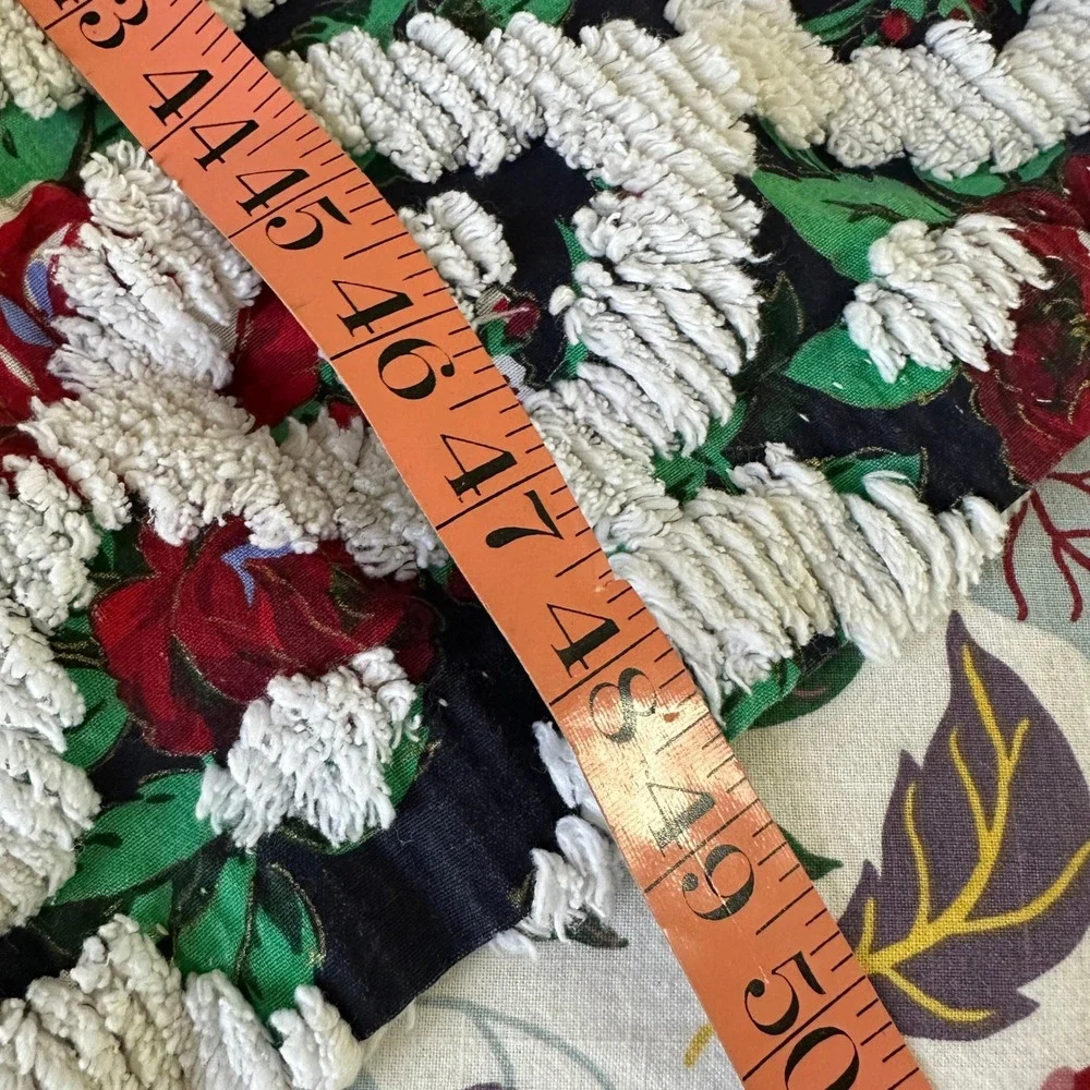 Vtg Crowntuft Chenille Robe Women L White Floral 80s Long Belted USA‎ Made Flaw